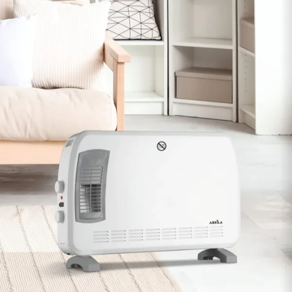 Convector eléctrico Bengala 2000W blanco y gris, con tres potencias y termostato regulable, perfecto para ajustar el calor según el clima.