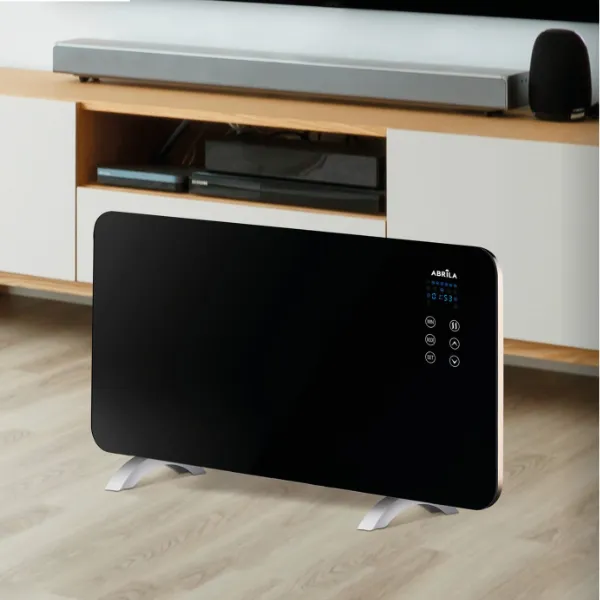 Emisor térmico de cristal Himalaya 2000W negro con protección IP24, perfecto para baños y estancias con humedad.