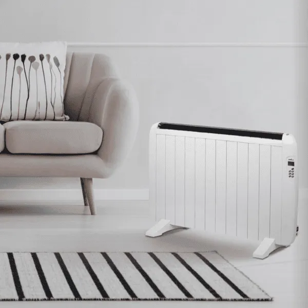 Emisor térmico Gaban blanco disponible en varias potencias, con programación diaria y semanal, ideal para habitaciones y teletrabajo.