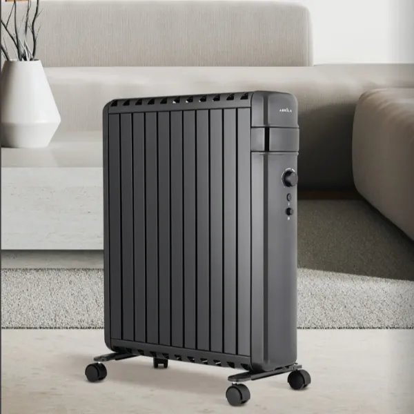 Radiador de aceite Polonia 2500W con 11 elementos, tres niveles de potencia, sistema antivuelco y diseño robusto.