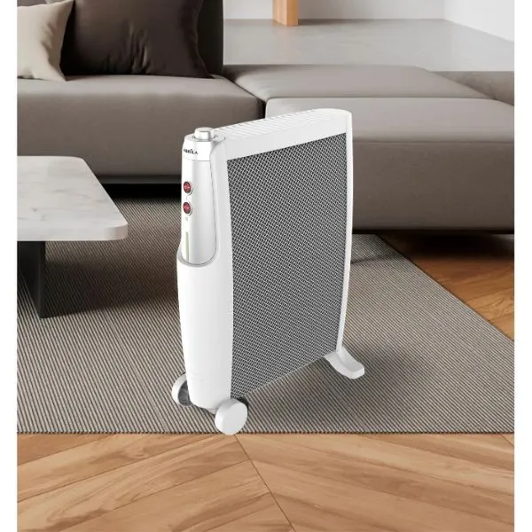 Radiador de mica Imperial 2000W de 2 elementos, con termostato regulable y sistema de seguridad antivuelco.