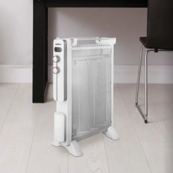 Radiador de mica Caicos 2000W con 3 niveles de potencia, sistema antivuelco, protección térmica y asa de transporte.