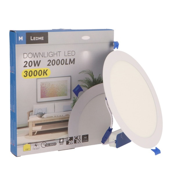 Downlight LED Empotrable Slim Circular 20W Blanco | 2000 Lm – 6000K – Corte 200mm