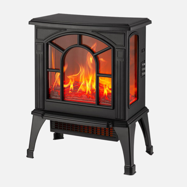 Termoventilador cerámico PTC ABADIA 1500W negro 2 potencias efecto chimenea termostato protección 46x36x20 cm