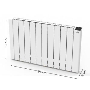 Dimensiones del emisor térmico City 2000W: 58 cm de alto, 96 cm de ancho y 8 cm de fondo.