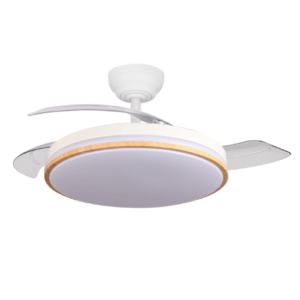Ventilador de Techo DC Relámpago Blanco/Haya – 60W, 6980 Lm y 3 Aspas Retráctiles