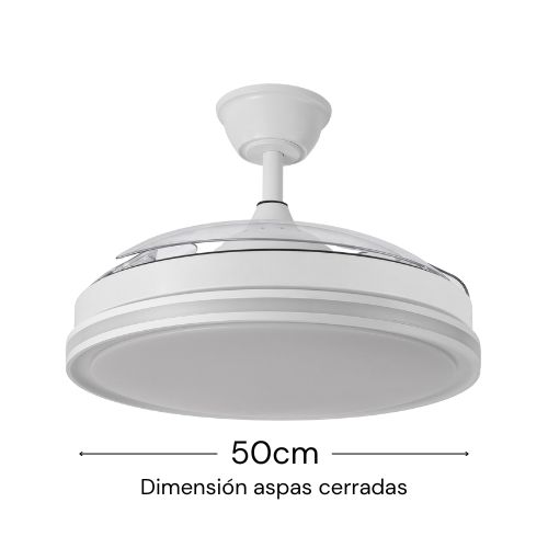 Ventilador de Techo DC Cacique Blanco 59W+7W – Aspas Retráctiles, Aro RGB, App Móvil y 6980lm - vista 3
