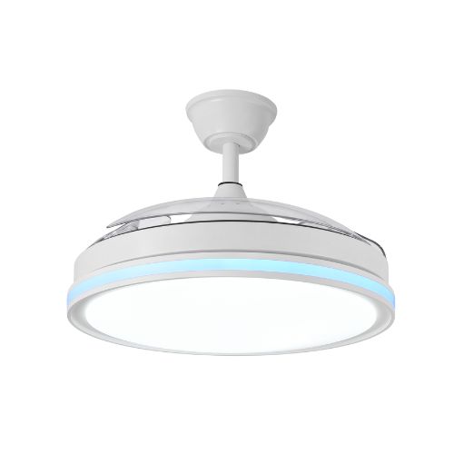 Ventilador de Techo DC Cacique Blanco 59W+7W – Aspas Retráctiles, Aro RGB, App Móvil y 6980lm