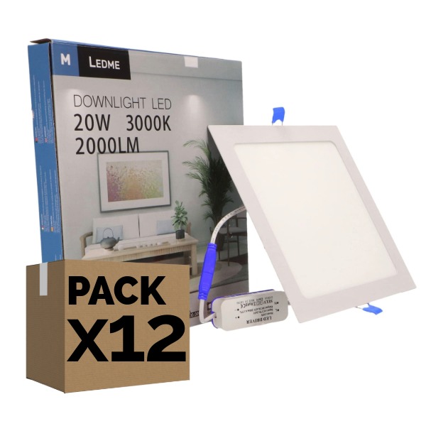 Pack 12 Downlights LED Empotrables Cuadrados 20W Blanco | Oferta Profesional – 6000K – 24.000 Lm