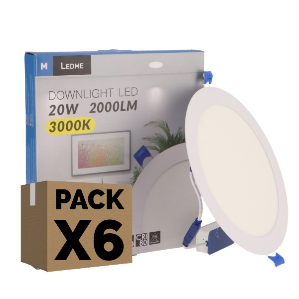 Pack 6 Downlights LED Empotrables Slim 20W Blanco | 6000K – Corte 200mm – Liquidación