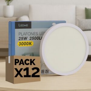 Pack 12 Plafones LED Superficie Redondos 25W Blanco | 3000K Cálido - 30.000 Lm - Oferta Profesional - Imagen 1