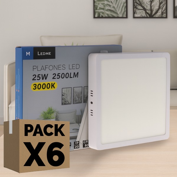 Pack 6 Plafones LED Superficie Cuadrados 25W Blanco | 2500 Lm – 285x285mm – Liquidación Pack 6 Plafones LED Superficie Cuadrados 25W Blanco | 2500 Lm – 285x285mm – Liquidación