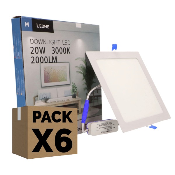 Pack 6 Downlights LED Empotrables Cuadrados 20W Blanco | 6000K – Corte 205mm – Liquidación