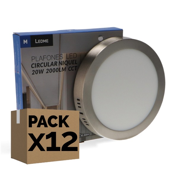 Pack 12 Paneles LED de Superficie Circulares 20W CCT Níquel | Gran Formato – 24.000 Lm Pack 12 Paneles LED de Superficie Circulares 20W CCT Níquel | Gran Formato – 24.000 Lm