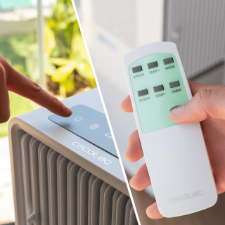 Comparativa del panel de control táctil superior y el mando a distancia del aire portátil Cecotec.