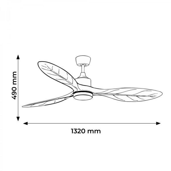 Esquema del ventilador White Aras indicando un diámetro de 1320 mm y una altura de 490 mm.