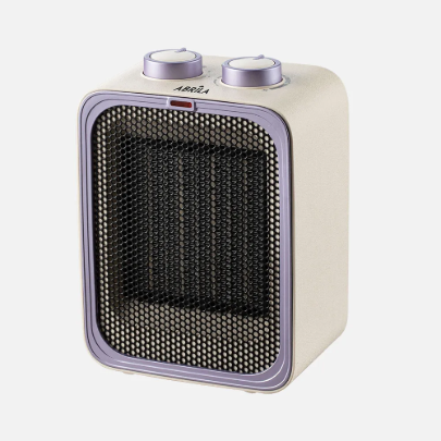 Calefactor cerámico PTC portátil Abrila Jaya de 2000W en color beis y lila. Incluye termostato regulable, 2 potencias, 3 funciones y protección antivuelco.